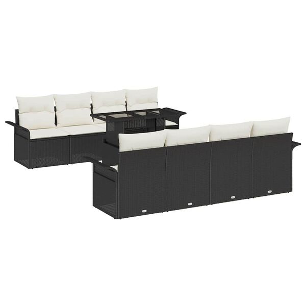 vidaXL Ensemble de canap&eacute; de jardin avec coussin 9 pcs Noir Poly rotin