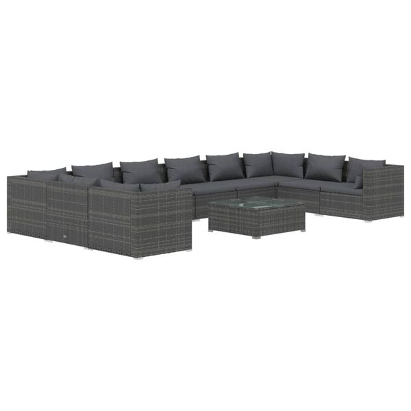 vidaXL Salon de jardin 11 pcs avec coussins R&eacute;sine tress&eacute;e Gris