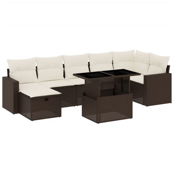 vidaXL Salon de jardin 8 pcs avec coussins marron r&eacute;sine tress&eacute;e