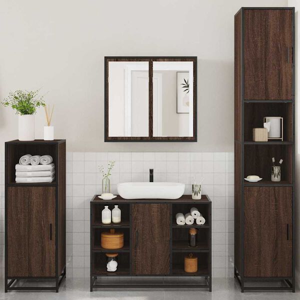 vidaXL Ensemble de meubles de salle de bain 4 pcs ch&ecirc;ne marron