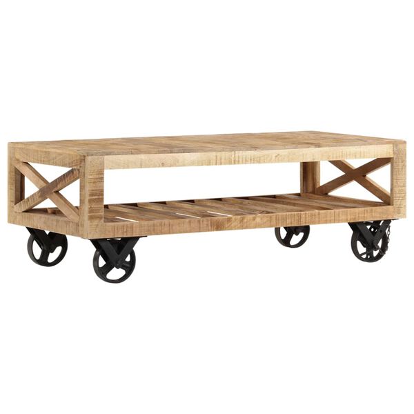vidaXL Table basse avec roues Bois de manguier massif 110x50x37 cm