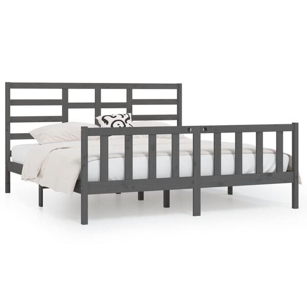 vidaXL Cadre de lit sans matelas gris 200x200 cm bois massif de pin