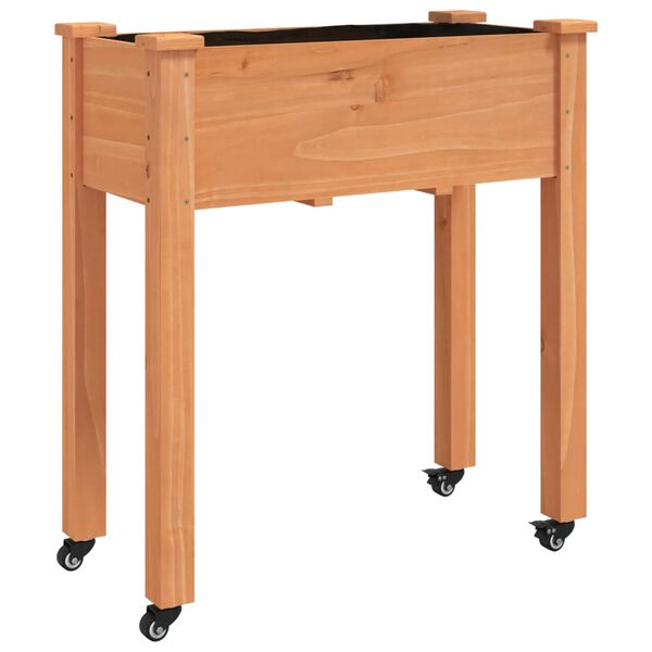 vidaXL Jardini&egrave;re sur roues avec doublure brun 71x37x80 cm bois sapin