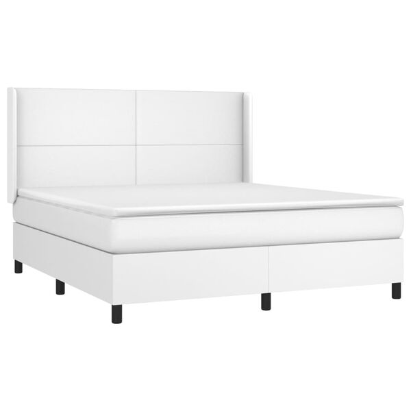vidaXL Sommier &agrave; lattes de lit avec matelas Blanc 160x200cm Similicuir
