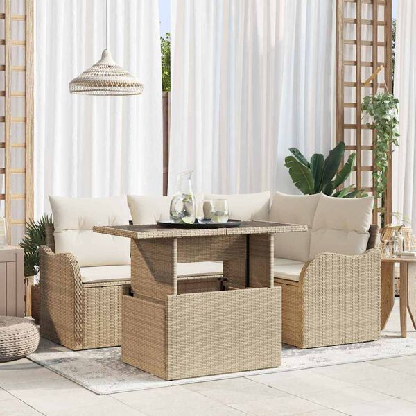 vidaXL Ensemble de canap&eacute; de jardin 5 pcs Beige Poly Rattan
