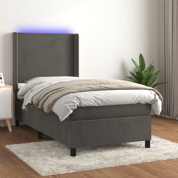 vidaXL Sommier &agrave; lattes de lit matelas LED Gris fonc&eacute; 90x190cm Velours