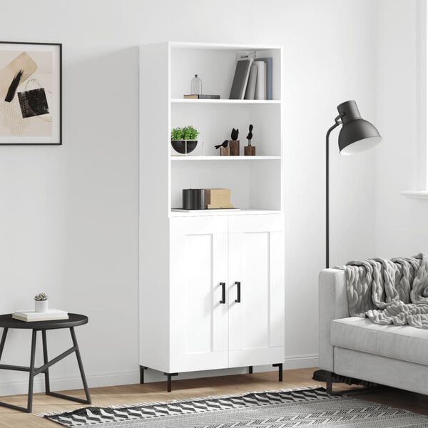 vidaXL Buffet haut Blanc 69,5x34x180 cm Bois d'ing&eacute;nierie