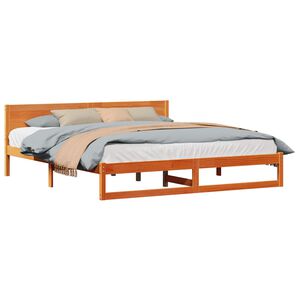 vidaXL Cadre de lit avec t&ecirc;te de lit Brun cire 200 x 200 cm Pin massif