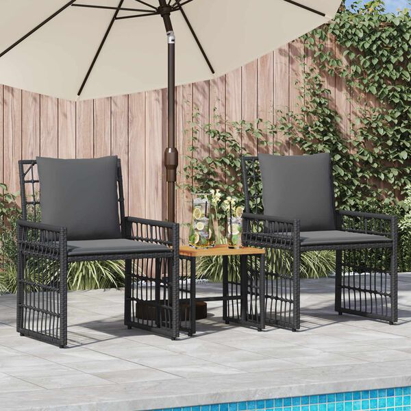 vidaXL Ensemble de meubles d'ext&eacute;rieur 3 pcs Noir et Gris fonc&eacute;
