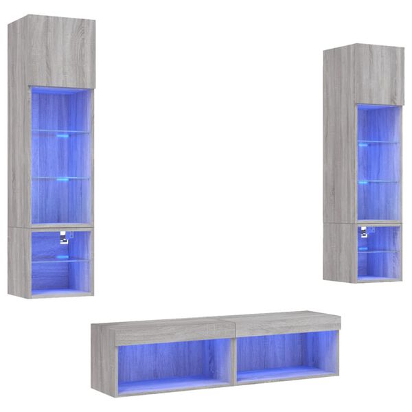 vidaXL Unit&eacute;s murales TV avec LED 6 pcs gris sonoma bois d'ing&eacute;nierie