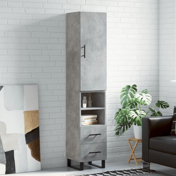 vidaXL Buffet haut Gris b&eacute;ton 34,5x34x180 cm Bois d'ing&eacute;nierie