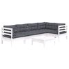 vidaXL Salon de jardin 6 pcs avec coussins blanc bois de pin