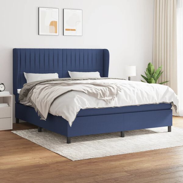 vidaXL Sommier &agrave; lattes de lit avec matelas Bleu 180x200 cm Tissu