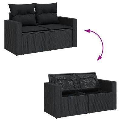 vidaXL Salon de jardin 8 pcs avec coussins noir résine tressée