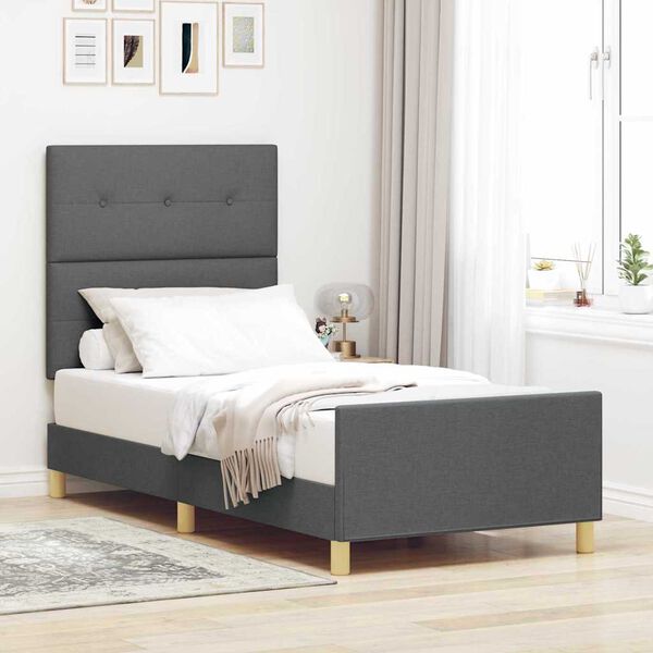 vidaXL Cadre de lit avec t&ecirc;te de lit Gris fonc&eacute; 90 x 200 cm tissu