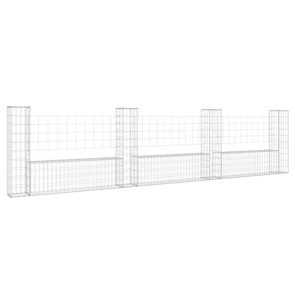 vidaXL Panier de gabion en forme de U avec 4 poteaux Fer 380x20x100 cm