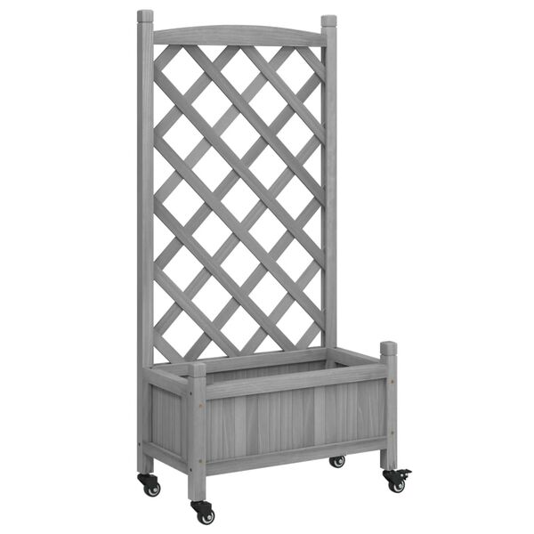 vidaXL Jardini&egrave;re avec treillis et roues gris bois massif de sapin