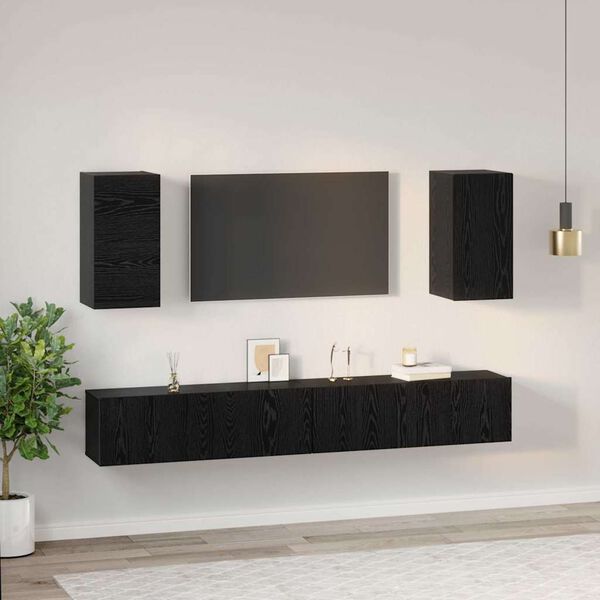 vidaXL Meuble TV mural 3 pcs Ch&ecirc;ne noir Bois d'ing&eacute;nierie