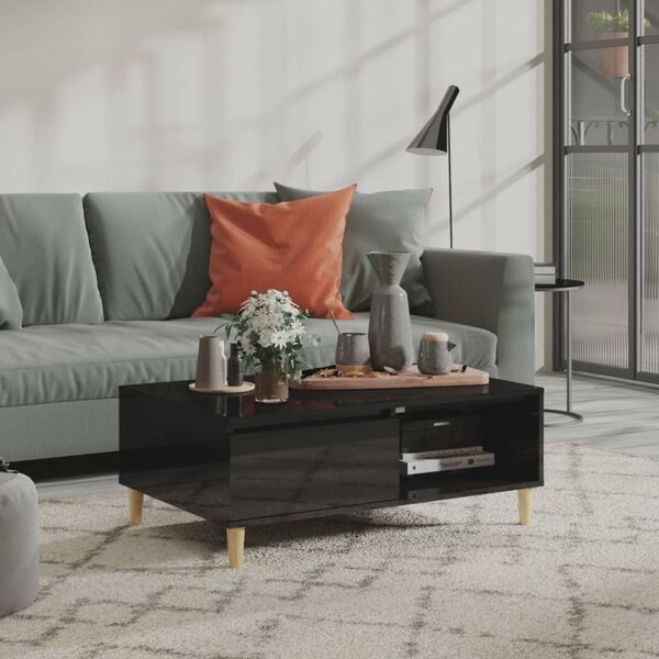 vidaXL Table basse noir brillant 90x60x35 cm bois d'ing&eacute;nierie