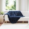 vidaXL Couverture en Fourrure de Lapin Synth&eacute;tique Bleu Marine