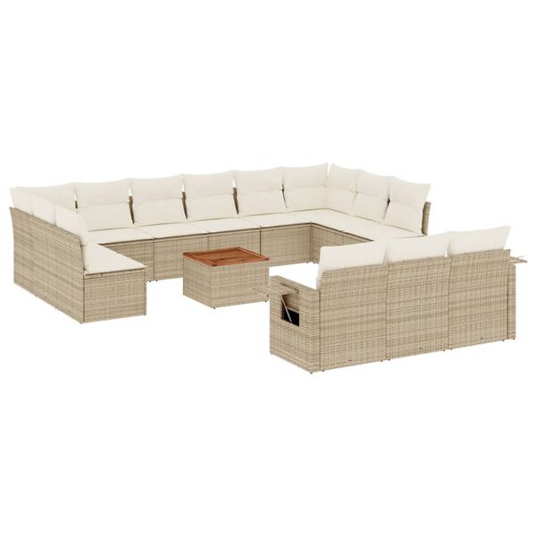 vidaXL Salon de jardin avec coussins 14 pcs beige r&eacute;sine tress&eacute;e