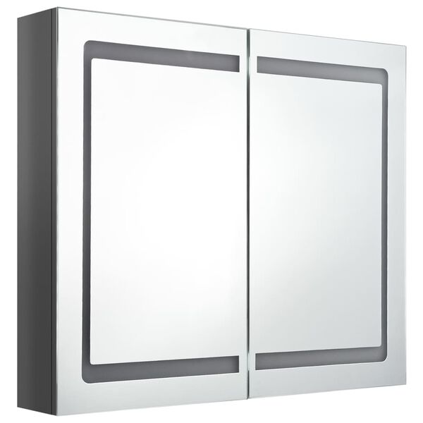 vidaXL Armoire de salle de bain &agrave; miroir LED Gris brillant 80x12x68 cm