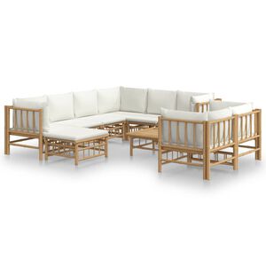 vidaXL Salon de jardin 10 pcs avec coussins blanc cr&egrave;me bambou