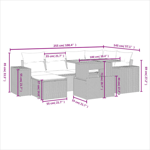 vidaXL Salon de jardin avec coussins 7 pcs beige r&eacute;sine tress&eacute;e