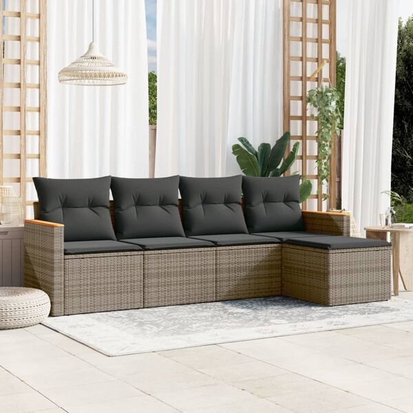 vidaXL Salon de jardin 5 pcs avec coussins gris r&eacute;sine tress&eacute;e