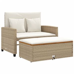 vidaXL Canap&eacute; de jardin 2 places coussins beige r&eacute;sine tress&eacute;e&acacia