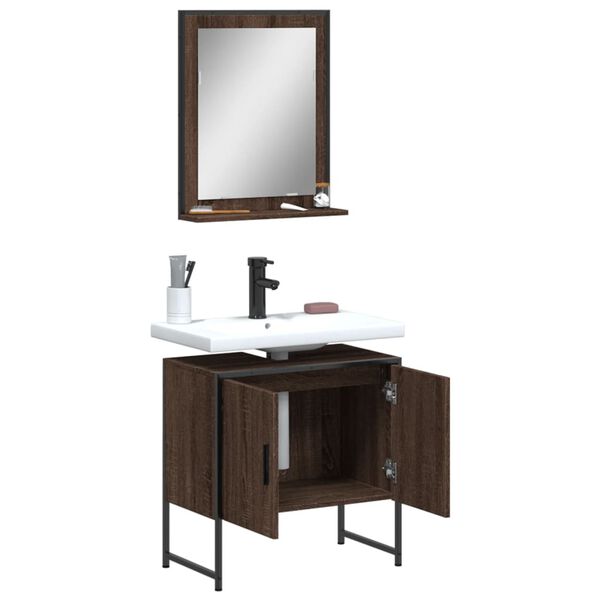 vidaXL Ensemble d'armoires de salle de bain 2 pcs ch&ecirc;ne marron