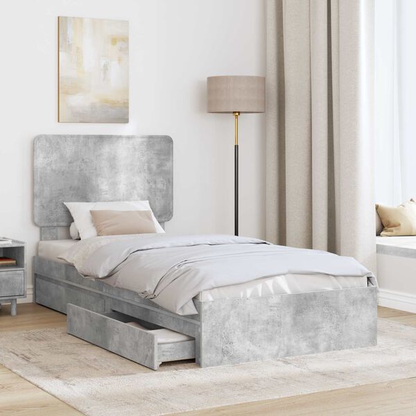 vidaXL Lit de Rangement Gris b&eacute;ton 100 x 200 cm Bois d'ing&eacute;nierie