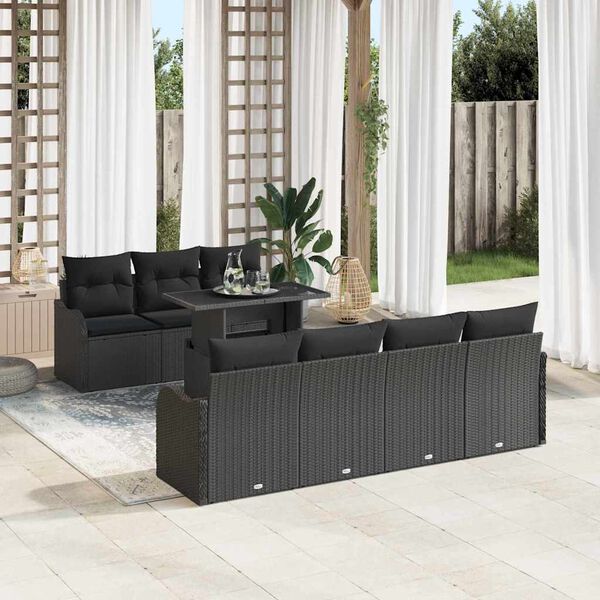 vidaXL Ensemble de canap&eacute; de jardin avec coussin 8 pcs Noir Poly rotin