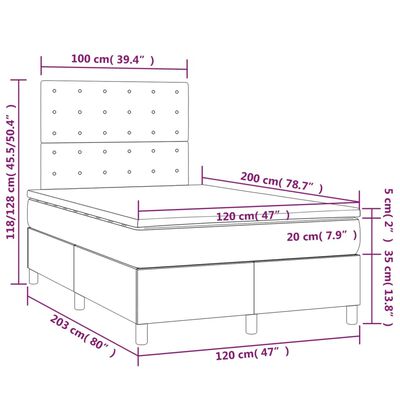 vidaXL Sommier à lattes de lit avec matelas et LED Gris 120x200 cm