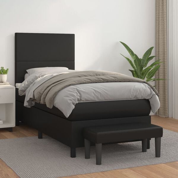 vidaXL Sommier &agrave; lattes de lit avec matelas Noir 100x200 cm Similicuir