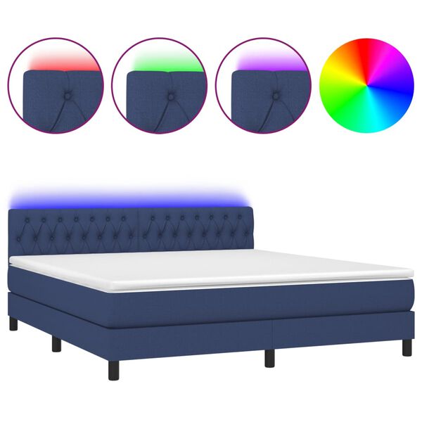 vidaXL Sommier &agrave; lattes de lit avec matelas LED Bleu 160x200 cm Tissu