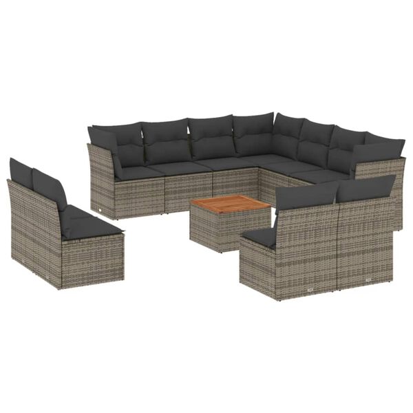vidaXL Salon de jardin avec coussins 12 pcs gris r&eacute;sine tress&eacute;e