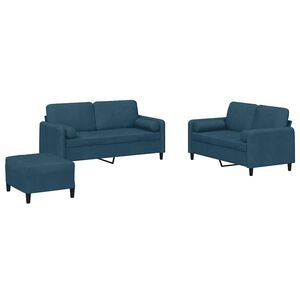 vidaXL Ensemble de canap&eacute;s 3 pcs avec coussins bleu velours