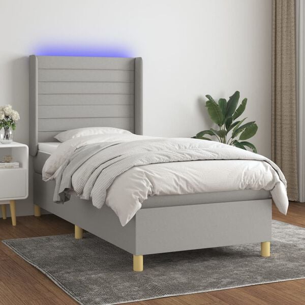 vidaXL Sommier &agrave; lattes de lit matelas LED Gris clair 90x190cm Tissu