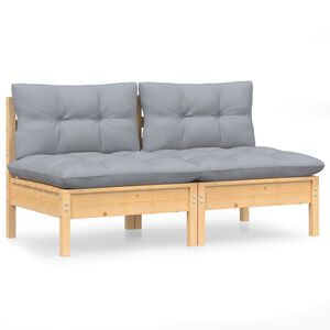 vidaXL Canap&eacute; 2 places de jardin et coussins gris Bois de pin solide