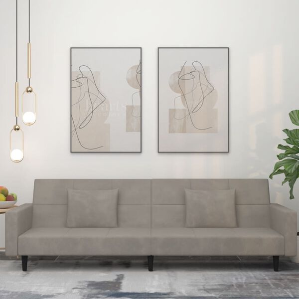 vidaXL Canap&eacute;-lit &agrave; 2 places avec deux oreillers Gris clair Velours
