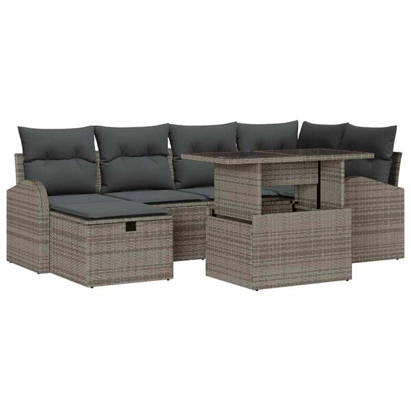 vidaXL Ensemble de canap&eacute; de jardin avec coussin 7 pcs Gris Poly rotin