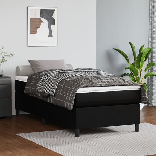 vidaXL Sommier à lattes de lit avec matelas Noir 90x200 cm Similicuir