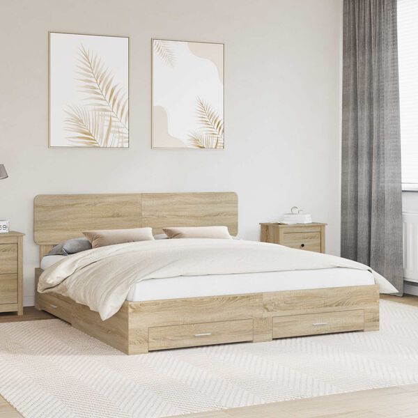 vidaXL Cadre de lit Ch&ecirc;ne Sonoma 200 x 200 cm Bois d'ing&eacute;nierie