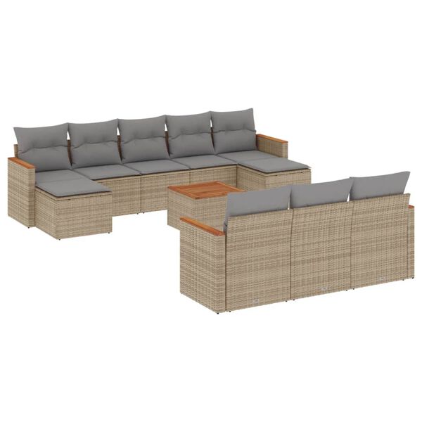 vidaXL Salon de jardin 11 pcs avec coussins beige r&eacute;sine tress&eacute;e