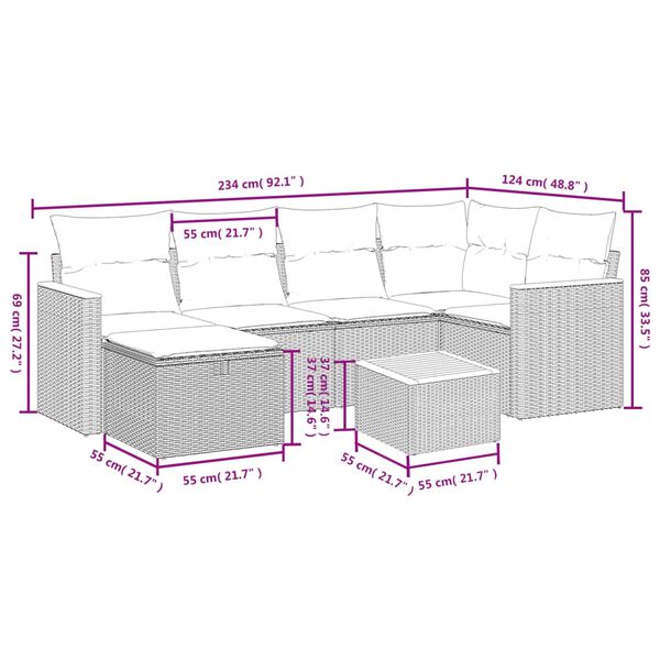 vidaXL Salon de jardin 7 pcs avec coussins noir r&eacute;sine tress&eacute;e