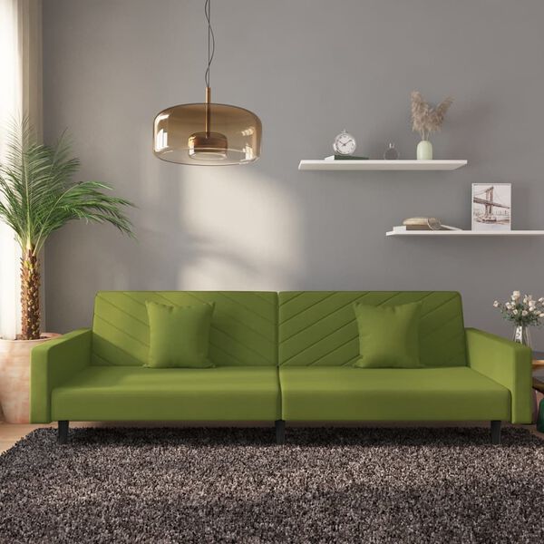 vidaXL Canap&eacute;-lit &agrave; 2 places avec deux oreillers Vert clair Velours