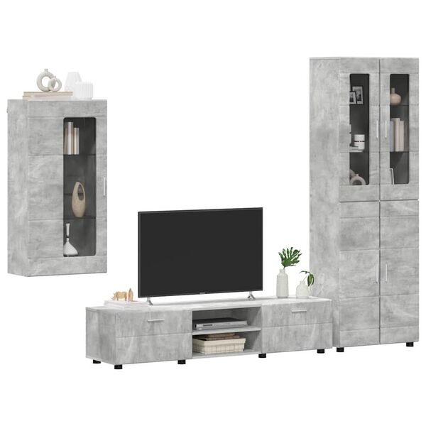 vidaXL Ensemble meuble TV avec tiroir Gris b&eacute;ton Bois d'ing&eacute;nierie