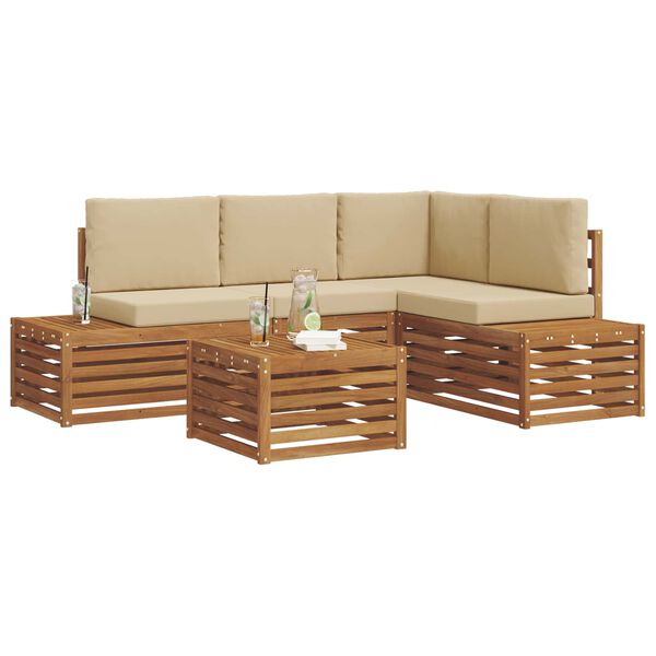 vidaXL Ensemble de canap&eacute;s d'ext&eacute;rieur 5 Pi&egrave;ce Naturel et Beige