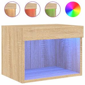 vidaXL Table de chevet murale avec lumi&egrave;res LED ch&ecirc;ne sonoma